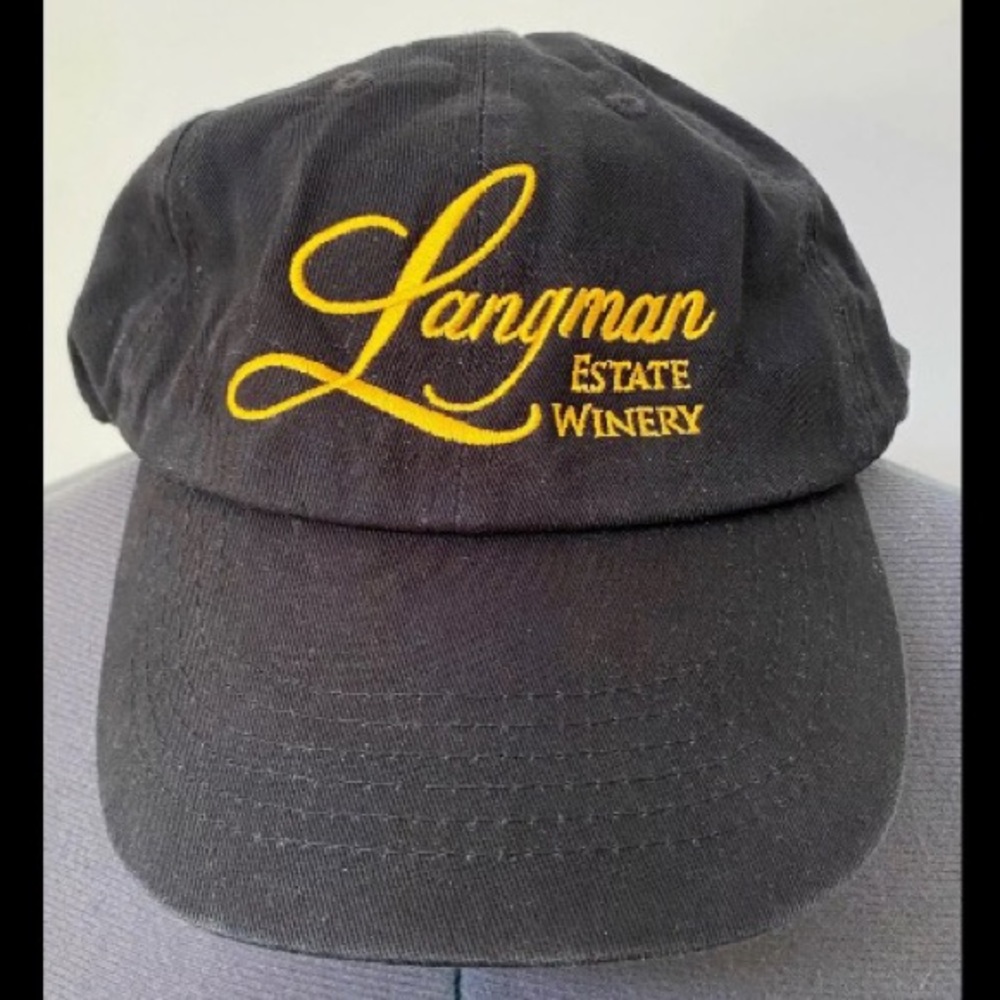NEW LANGMAN ESTATE WINERY BLACK GOLD EMBROIDERED BASEBALL CAP HAT OS UNISEX